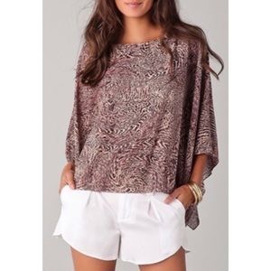 Alice + Olivia Animal Print Silk Blend Tie Back Selena Kimono Sleeve Top Size S